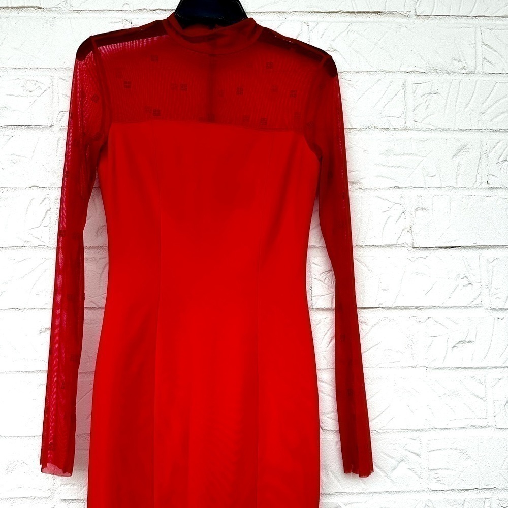 New Givenchy 4G Logo Mixed Media Mini Dress w/ Sheer in Vermillon Size 36 - Picture 2 of 15